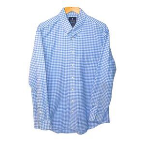 Stafford Mens 16 1/2 Dress Shirt Blue White Long Sleeve Button Up Wrinkle Free